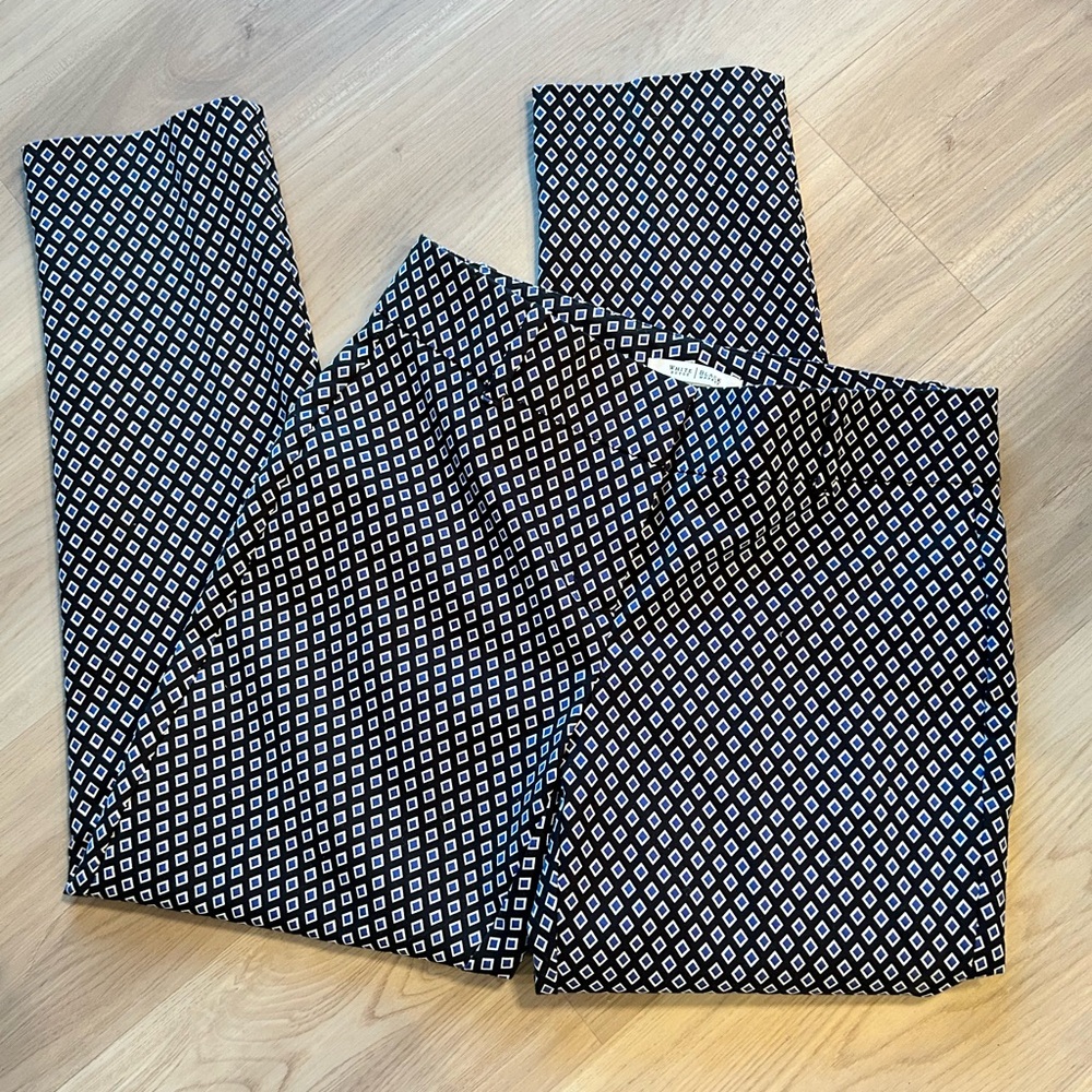 WHBM Ankle Pants 6 Black/White/Blue Diamond NWOT Career Preppy Crop
